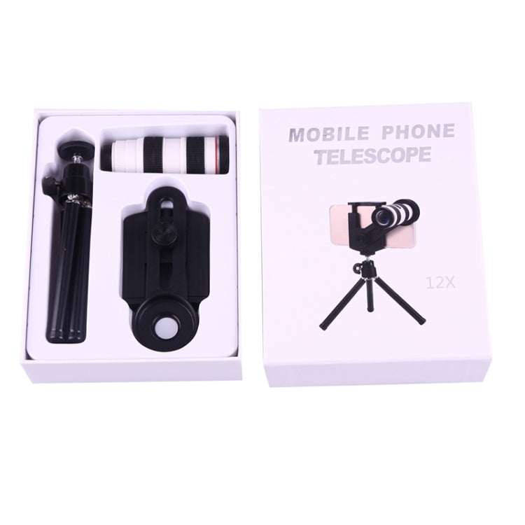 12X Magnification Lens Mobile Phone 3 in 1 Telescope + Tripod Mount + Mobile Phone Clip, For iPhone, Galaxy, Sony, Lenovo, HTC, Huawei, Google, LG, Xiaomi and other Smartphones