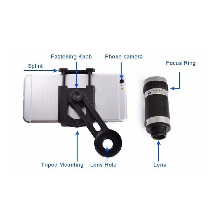 12X Magnification Lens Mobile Phone 3 in 1 Telescope + Tripod Mount + Mobile Phone Clip, For iPhone, Galaxy, Sony, Lenovo, HTC, Huawei, Google, LG, Xiaomi and other Smartphones