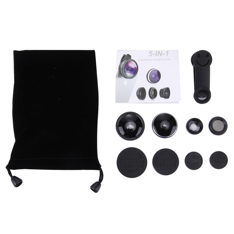 Universal 0.4X Super Wide Angle Lens+235 Degrees Fisheye Lens & 19X Macro+Telephoto Lens 2X+CPL Lens+Smiling Face Clip, For Tablets, iPhone, Samsung, Huawei, Xiaomi, HTC and Other Smartphones