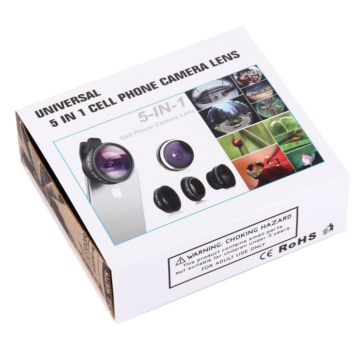 Universal 0.4X Super Wide Angle Lens+235 Degrees Fisheye Lens & 19X Macro+Telephoto Lens 2X+CPL Lens+Smiling Face Clip, For Tablets, iPhone, Samsung, Huawei, Xiaomi, HTC and Other Smartphones