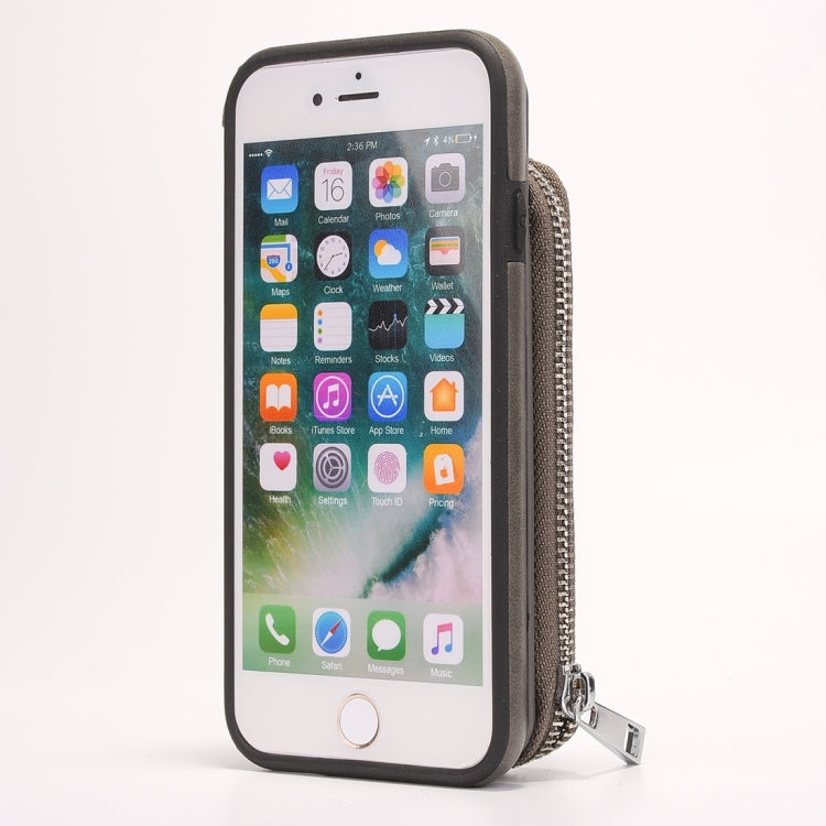 For  iPhone 8 & 7  Removable Rotation TPU + Leather Protective Case with Zipper Wallet Bag