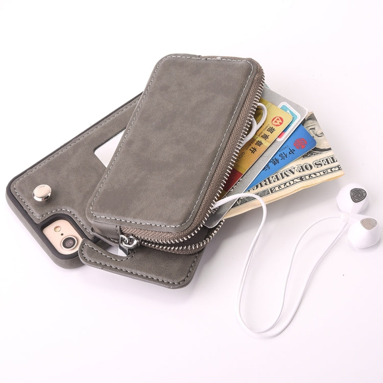 For  iPhone 8 & 7  Removable Rotation TPU + Leather Protective Case with Zipper Wallet Bag