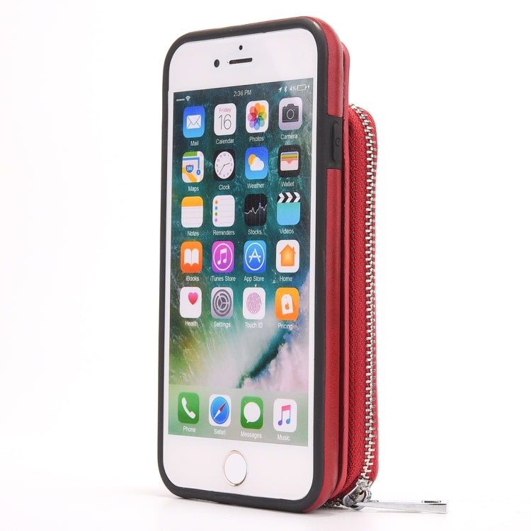 For  iPhone 8 & 7  Removable Rotation TPU + Leather Protective Case with Zipper Wallet Bag