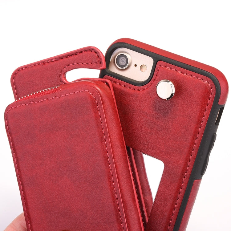 For  iPhone 8 & 7  Removable Rotation TPU + Leather Protective Case with Zipper Wallet Bag