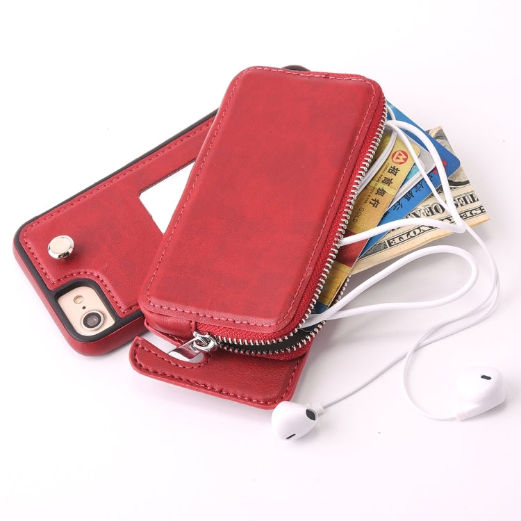 For  iPhone 8 & 7  Removable Rotation TPU + Leather Protective Case with Zipper Wallet Bag