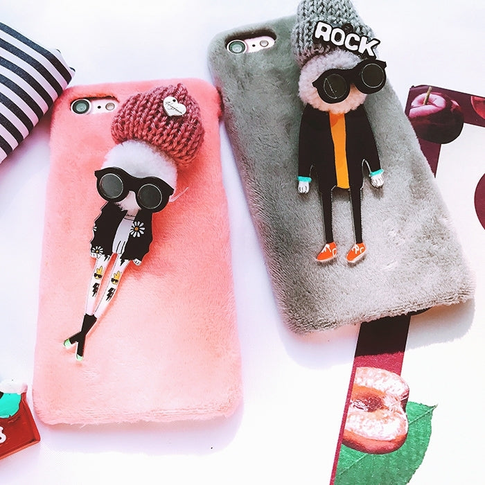 For  iPhone 8 & 7  3D Lovers Doll Plush Cloth Protective Back Cover Case