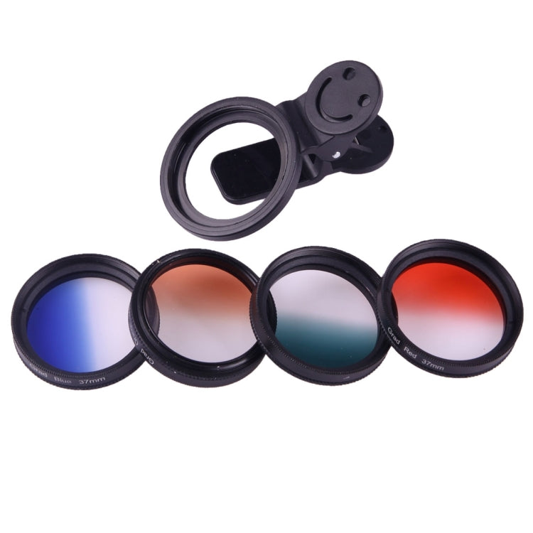 DS-2017001 5 in 1 Gradient Mirror Lens Kits Gradient (Green + Blue + Orange + Red) with Lens Clip, For iPhone, Galaxy, Sony, Lenovo, HTC, Huawei, Google, LG, Xiaomi and other Smartphones
