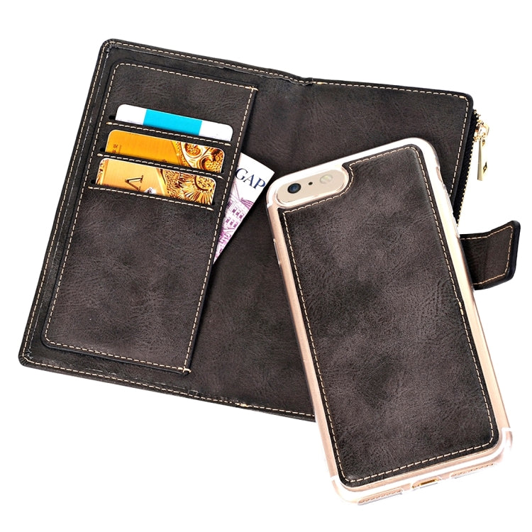 For  iPhone 8 & 7  Retro Style Crazy Horse Texture Horizontal Flip Leather Case with Separable Back Cover & Zip Fastener & Card Slot & Wallet & Magnetic Buckle
