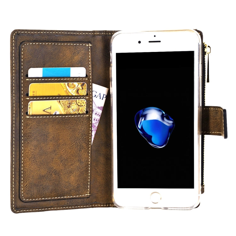 For  iPhone 8 & 7  Retro Style Crazy Horse Texture Horizontal Flip Leather Case with Separable Back Cover & Zip Fastener & Card Slot & Wallet & Magnetic Buckle