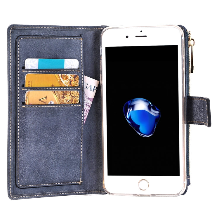 For  iPhone 8 & 7  Retro Style Crazy Horse Texture Horizontal Flip Leather Case with Separable Back Cover & Zip Fastener & Card Slot & Wallet & Magnetic Buckle