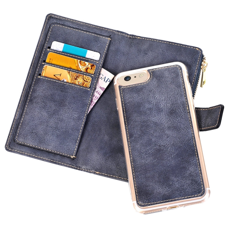 For  iPhone 8 & 7  Retro Style Crazy Horse Texture Horizontal Flip Leather Case with Separable Back Cover & Zip Fastener & Card Slot & Wallet & Magnetic Buckle
