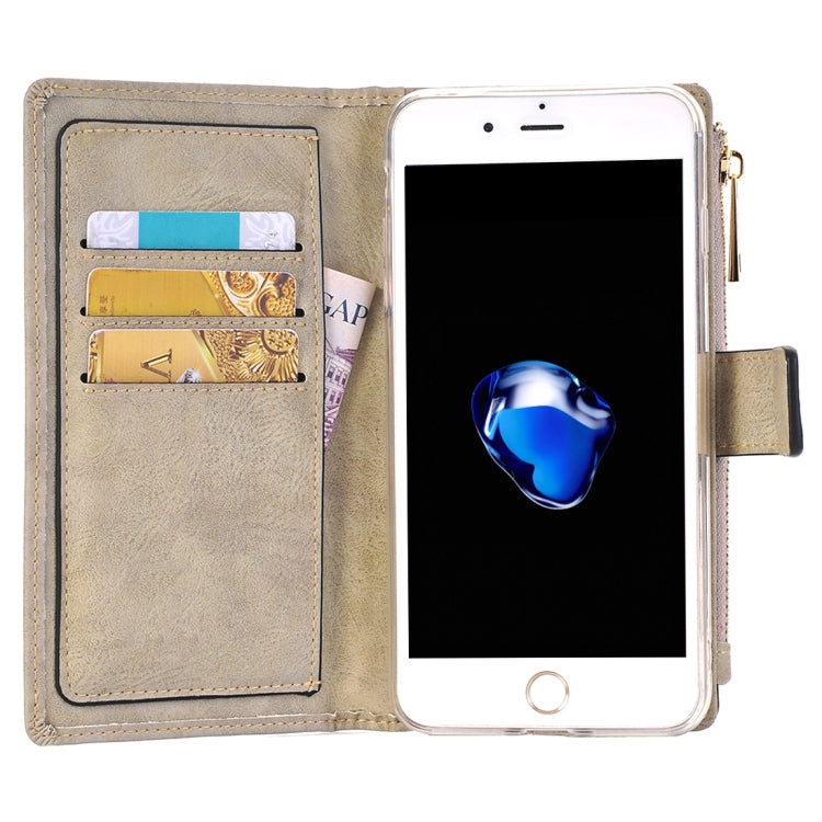 For  iPhone 8 & 7  Retro Style Crazy Horse Texture Horizontal Flip Leather Case with Separable Back Cover & Zip Fastener & Card Slot & Wallet & Magnetic Buckle