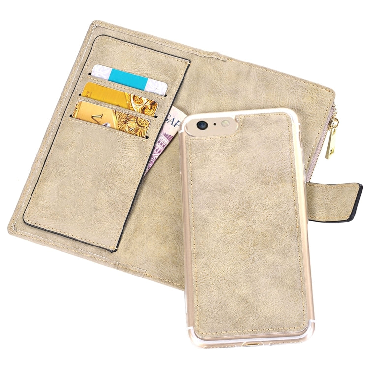 For  iPhone 8 & 7  Retro Style Crazy Horse Texture Horizontal Flip Leather Case with Separable Back Cover & Zip Fastener & Card Slot & Wallet & Magnetic Buckle