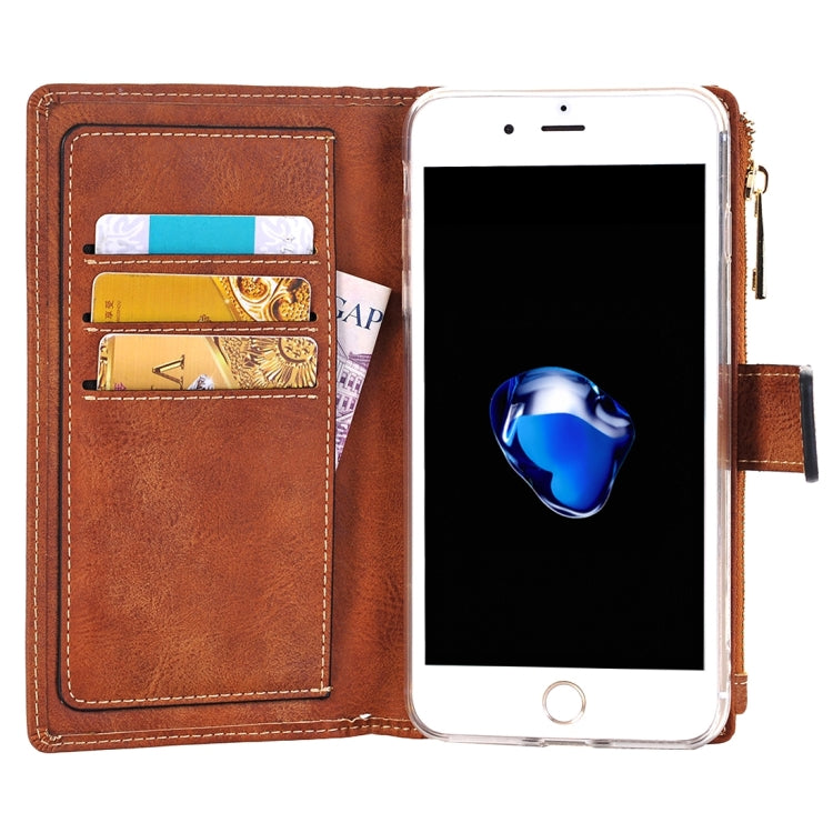 For  iPhone 8 & 7  Retro Style Crazy Horse Texture Horizontal Flip Leather Case with Separable Back Cover & Zip Fastener & Card Slot & Wallet & Magnetic Buckle