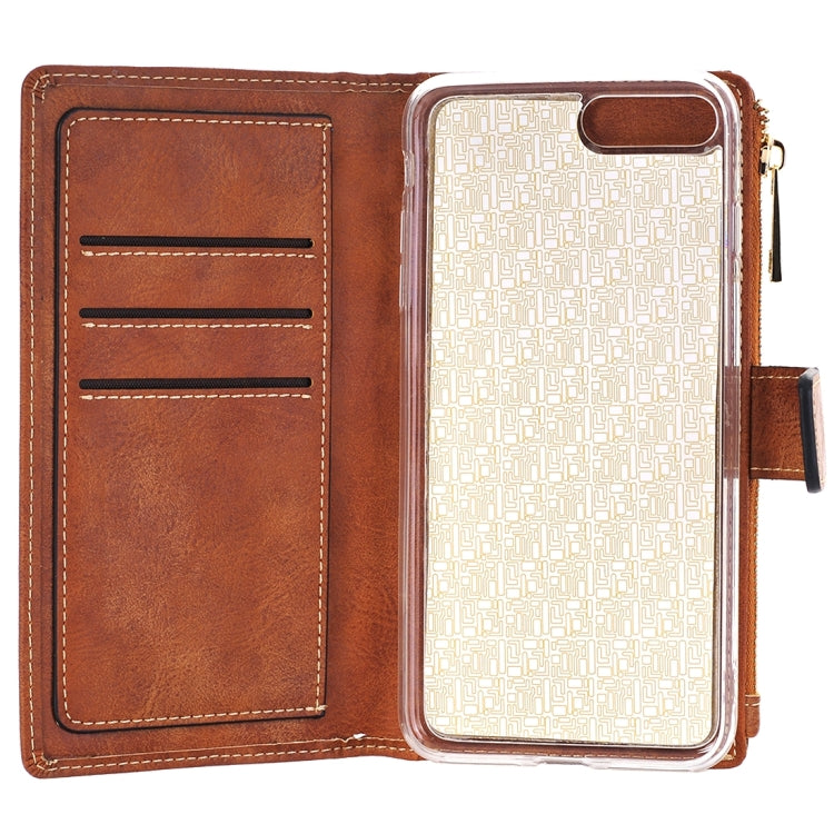 For  iPhone 8 & 7  Retro Style Crazy Horse Texture Horizontal Flip Leather Case with Separable Back Cover & Zip Fastener & Card Slot & Wallet & Magnetic Buckle