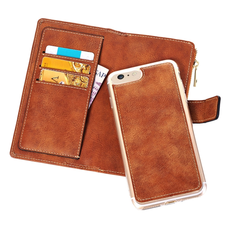 For  iPhone 8 & 7  Retro Style Crazy Horse Texture Horizontal Flip Leather Case with Separable Back Cover & Zip Fastener & Card Slot & Wallet & Magnetic Buckle