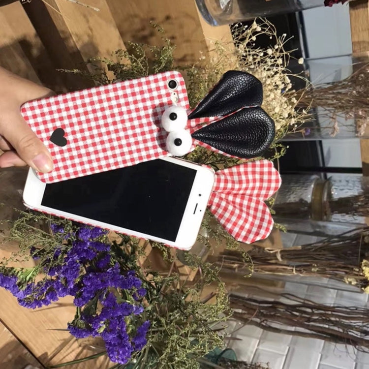 For  iPhone 8 & 7  Rabbit ears Grid Pattern PC Protective Case