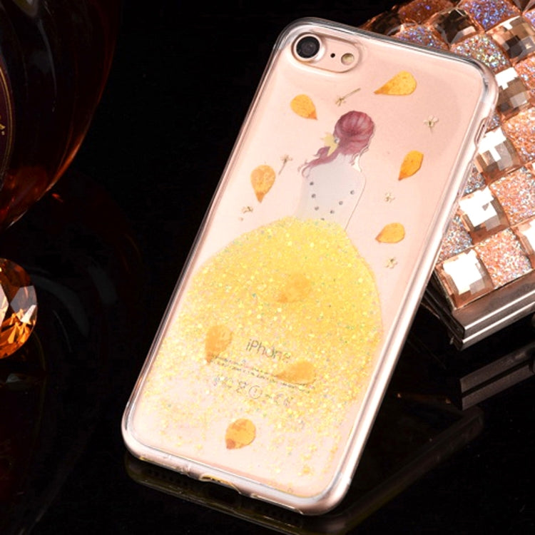 For  iPhone 8 & 7  Epoxy Dripping Pressed Real Dried Falling Flowers Glitter Powder Girl Soft TPU Protective Case Back Cover