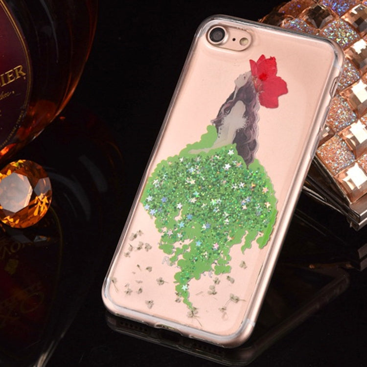 For  iPhone 8 & 7  Epoxy Dripping Pressed Real Dried Flower Glitter Powder Mermaid Soft TPU Protective Case Back Cover