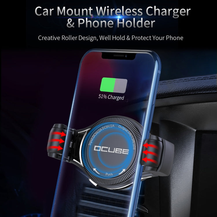 OCUBE O-C02 QC2.0 / QC3.0 Wireless Charger Car Air Outlet Holder Charger,Support 4 inch to 6.5 inch Phones, For iPhone, Galaxy, Nokia, Miui, LG and Other QI Standard Smart Phones