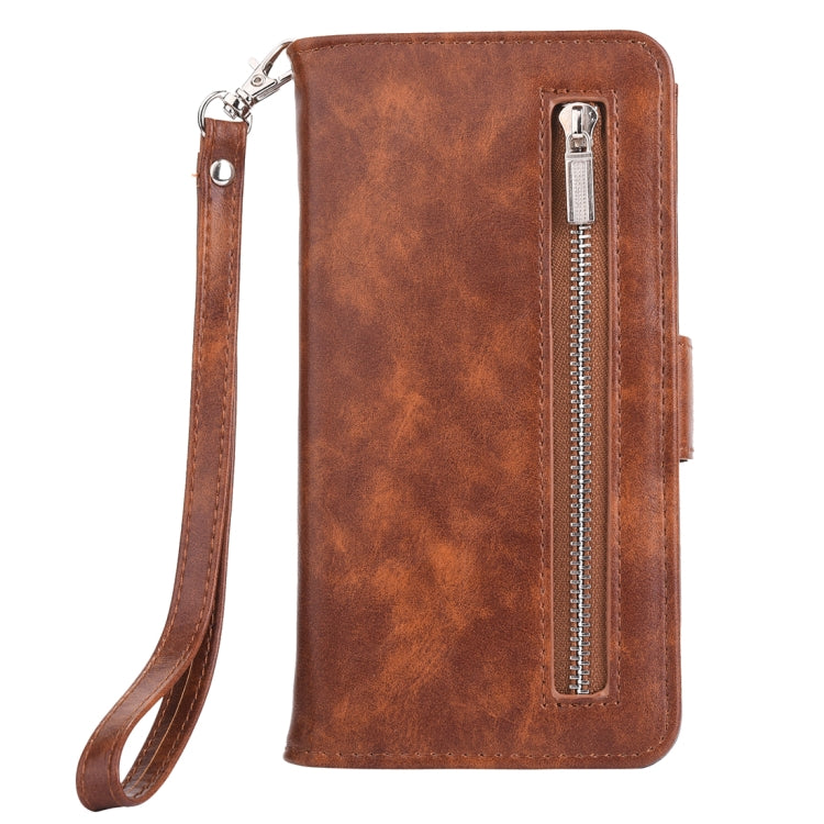 For iPhone SE 2020 & 8 & 7 Crazy Horse Texture Zipper Horizontal Flip Leather Case with Detachable Back Protective Case & Card Slots & Photo Frame & Lanyard & Wallet