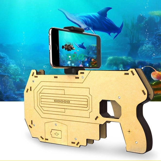 Bluetooth 4.0 Phone Stand Holder Design Wooden Large AR Gun Toys VR Games 3D AR Gamepad for iOS & Android Smartphones