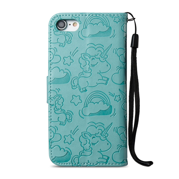 For iPhone SE 2020 & 8 & 7 Embossed Horse Cloud Print Horizontal Flip Leather Case with Holder & Card Slots & Wallet & Lanyard