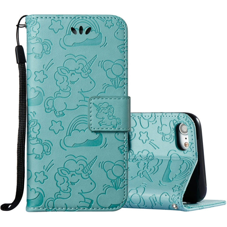 For iPhone SE 2020 & 8 & 7 Embossed Horse Cloud Print Horizontal Flip Leather Case with Holder & Card Slots & Wallet & Lanyard