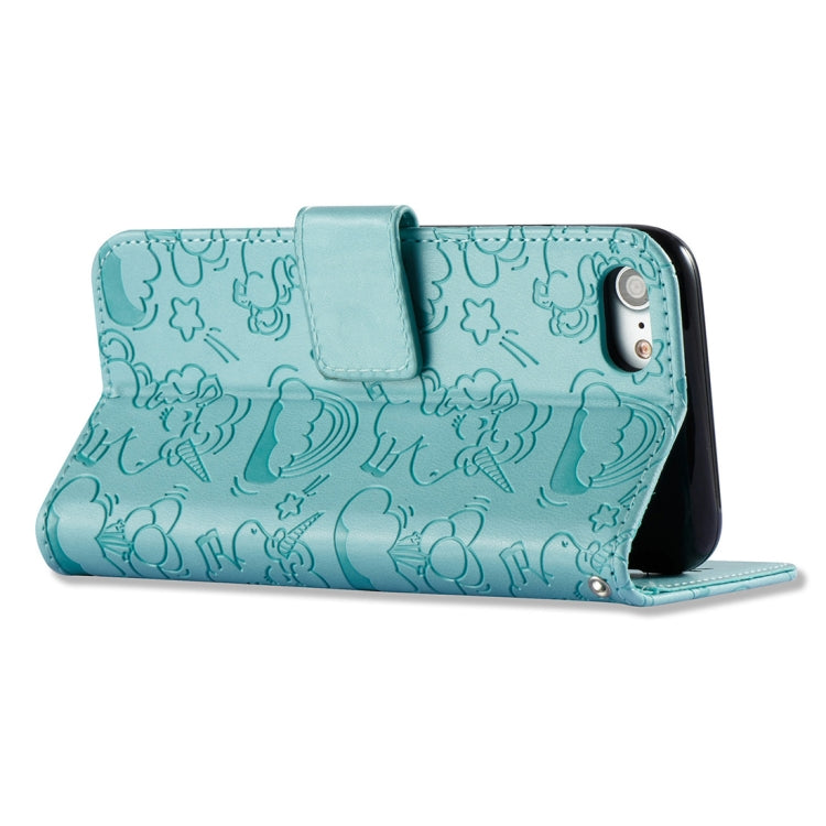 For iPhone SE 2020 & 8 & 7 Embossed Horse Cloud Print Horizontal Flip Leather Case with Holder & Card Slots & Wallet & Lanyard