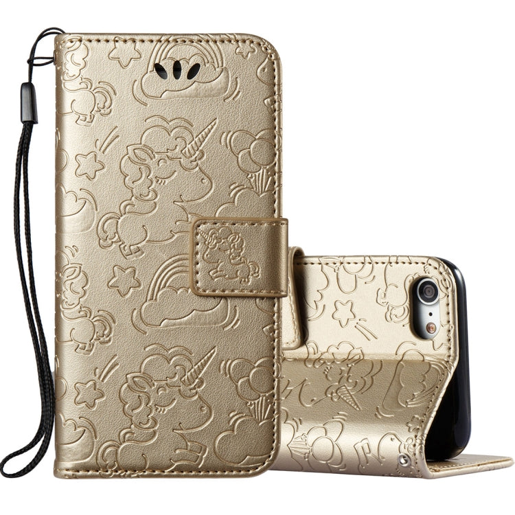 For iPhone SE 2020 & 8 & 7 Embossed Horse Cloud Print Horizontal Flip Leather Case with Holder & Card Slots & Wallet & Lanyard
