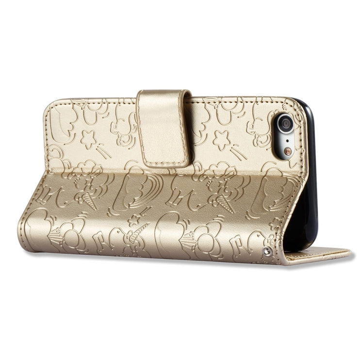 For iPhone SE 2020 & 8 & 7 Embossed Horse Cloud Print Horizontal Flip Leather Case with Holder & Card Slots & Wallet & Lanyard