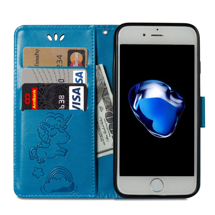 For iPhone SE 2020 & 8 & 7 Embossed Horse Cloud Print Horizontal Flip Leather Case with Holder & Card Slots & Wallet & Lanyard