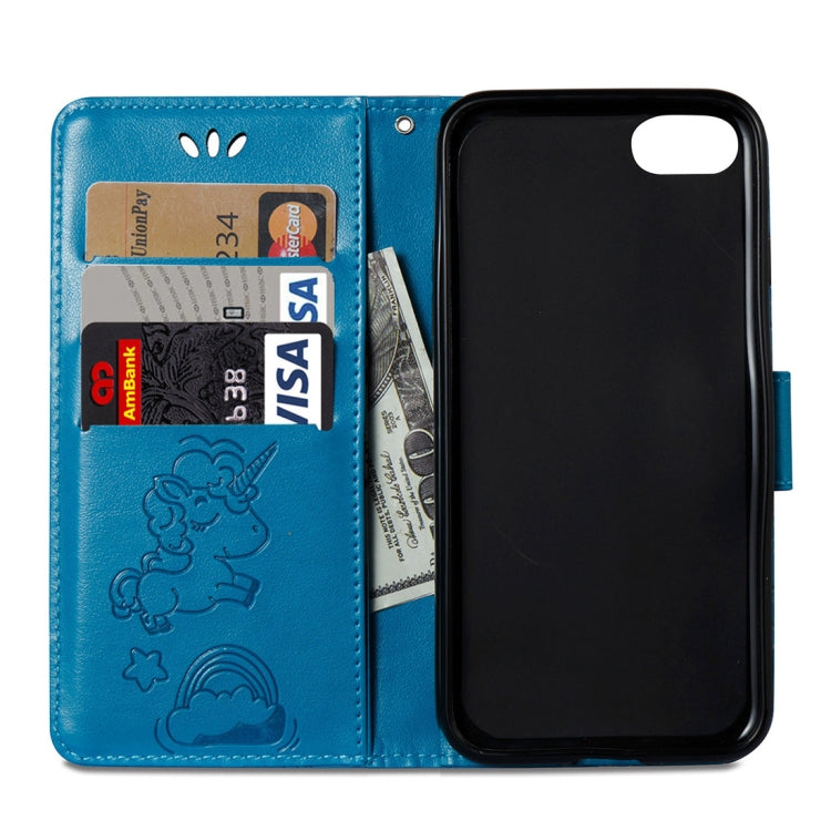 For iPhone SE 2020 & 8 & 7 Embossed Horse Cloud Print Horizontal Flip Leather Case with Holder & Card Slots & Wallet & Lanyard