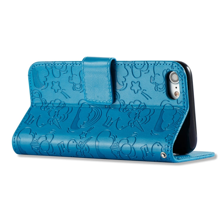 For iPhone SE 2020 & 8 & 7 Embossed Horse Cloud Print Horizontal Flip Leather Case with Holder & Card Slots & Wallet & Lanyard