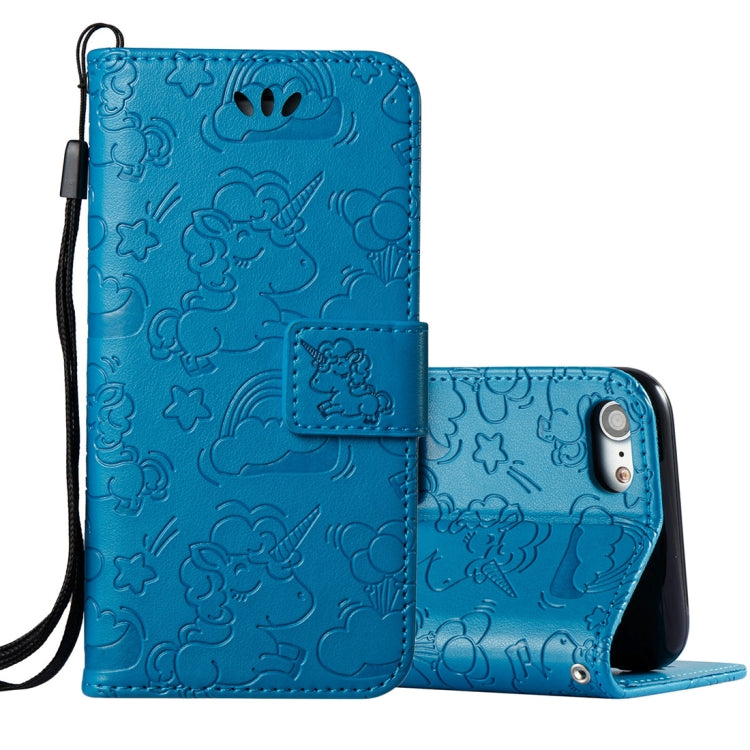 For iPhone SE 2020 & 8 & 7 Embossed Horse Cloud Print Horizontal Flip Leather Case with Holder & Card Slots & Wallet & Lanyard