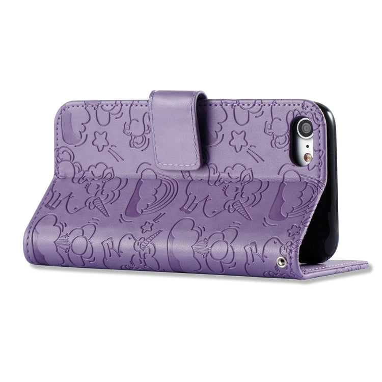 For iPhone SE 2020 & 8 & 7 Embossed Horse Cloud Print Horizontal Flip Leather Case with Holder & Card Slots & Wallet & Lanyard