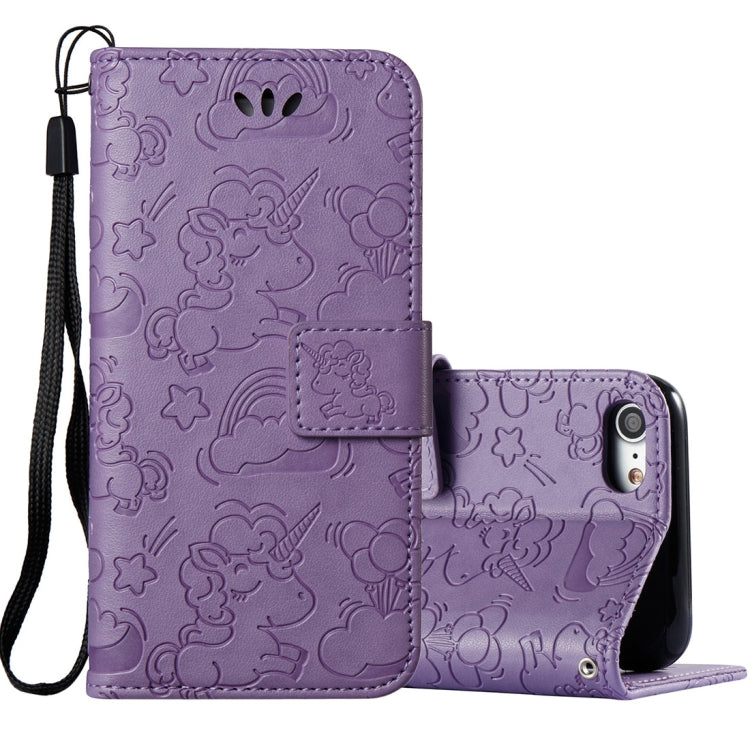 For iPhone SE 2020 & 8 & 7 Embossed Horse Cloud Print Horizontal Flip Leather Case with Holder & Card Slots & Wallet & Lanyard