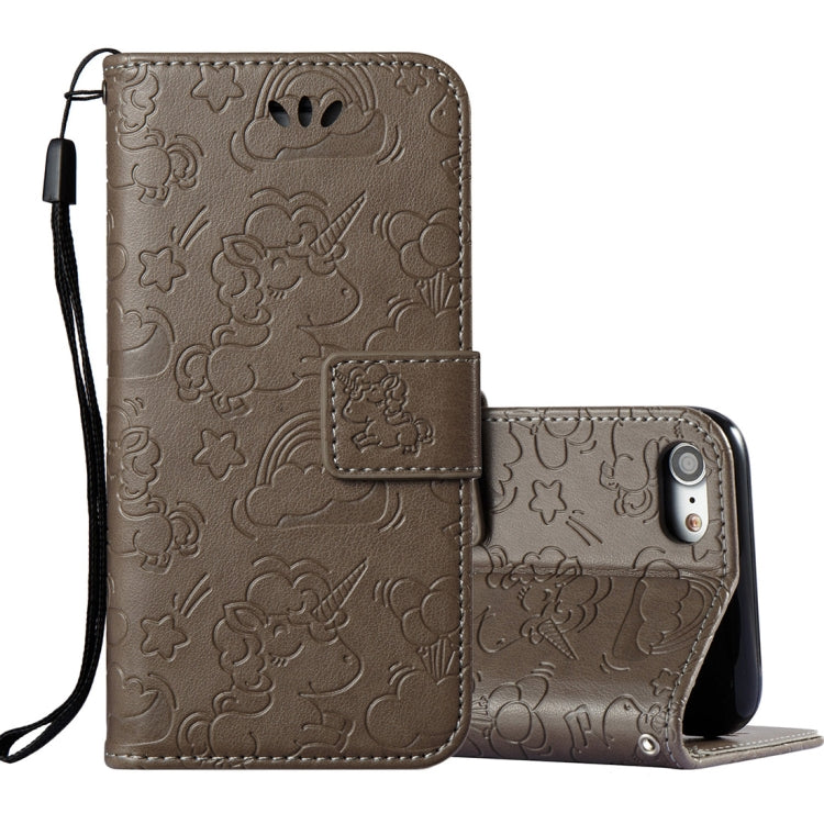 For iPhone SE 2020 & 8 & 7 Embossed Horse Cloud Print Horizontal Flip Leather Case with Holder & Card Slots & Wallet & Lanyard