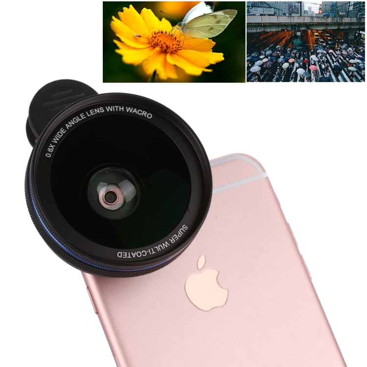 Universal 0.6X Wide Angle Lens + Macro Lens with Metal Clip, For iPhone, Samsung, HTC, Sony, Huawei, Xiaomi, Meizu