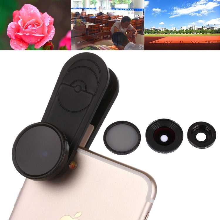 Universal 0.6X Wide Angle Lens + Macro Lens + CPL Filter with Clip, For iPhone, Samsung, HTC, Sony, Huawei, Xiaomi, Meizu
