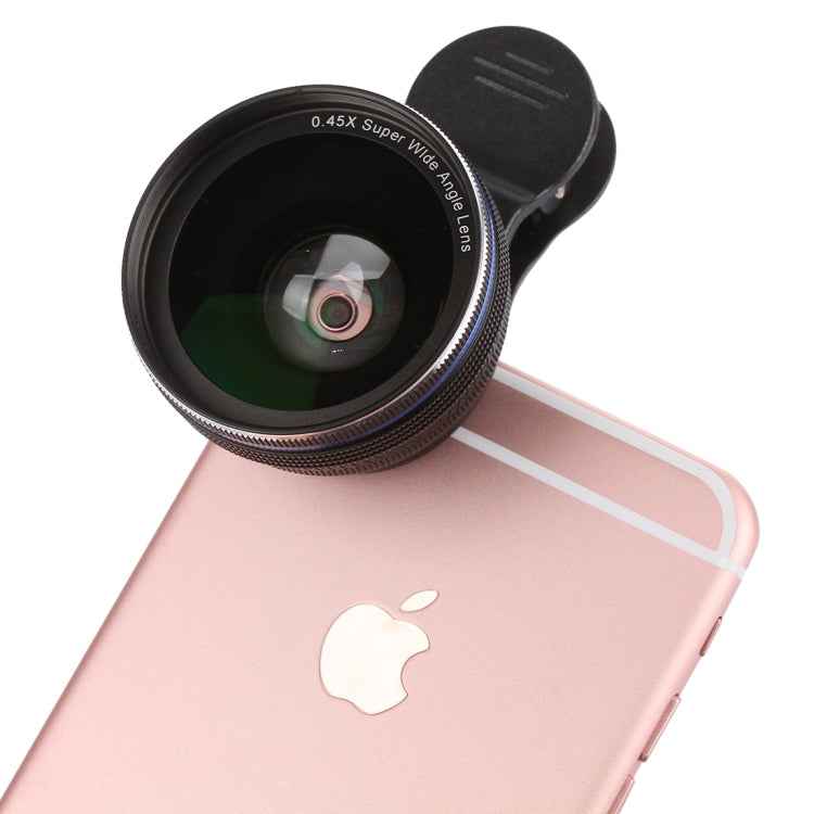 Universal 0.45X Wide Angle Lens + Macro Lens with Metal Clip, For iPhone, Samsung, HTC, Sony, Huawei, Xiaomi, Meizu(Black)