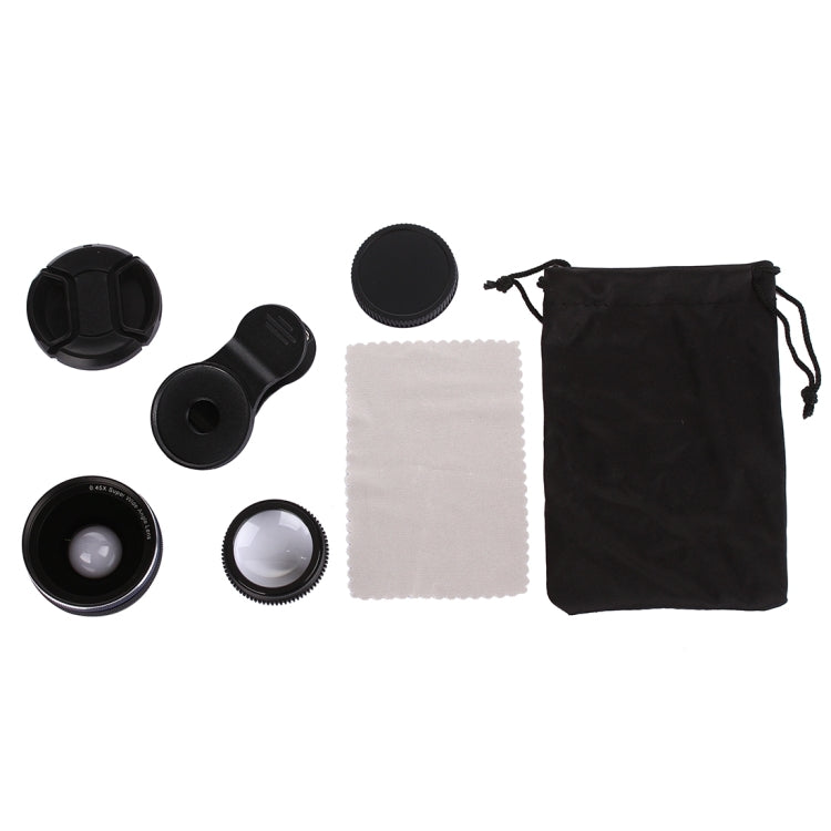 Universal 0.45X Wide Angle Lens + Macro Lens with Metal Clip, For iPhone, Samsung, HTC, Sony, Huawei, Xiaomi, Meizu(Black)