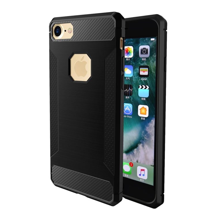 For  iPhone 8 & 7  Brushed Carbon Fiber Texture Shockproof TPU Protective Cover Case