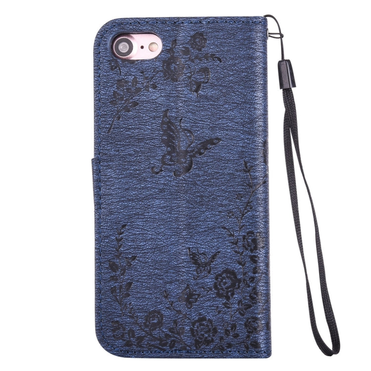 For  iPhone 8 & 7  Diamante Butteryfly Pressed Flowers Pattern Horizontal Flip Leather Case with Holder & Card Slots & Wallet & Lanyard