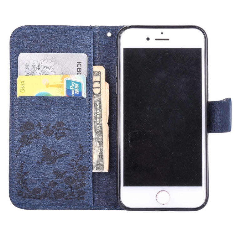For  iPhone 8 & 7  Diamante Butteryfly Pressed Flowers Pattern Horizontal Flip Leather Case with Holder & Card Slots & Wallet & Lanyard
