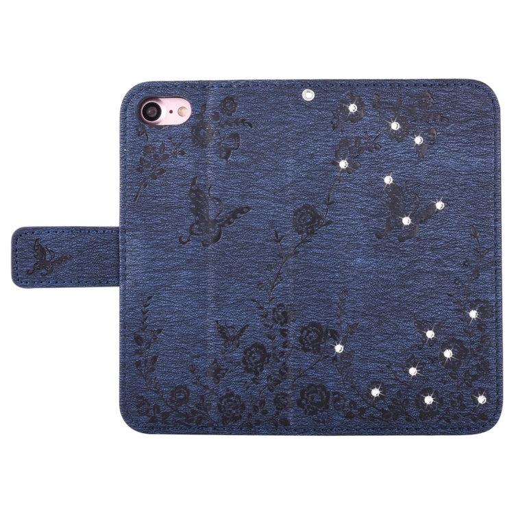 For  iPhone 8 & 7  Diamante Butteryfly Pressed Flowers Pattern Horizontal Flip Leather Case with Holder & Card Slots & Wallet & Lanyard