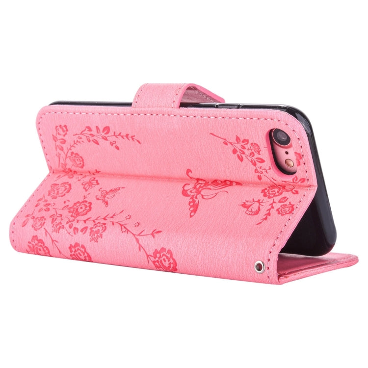 For  iPhone 8 & 7  Diamante Butteryfly Pressed Flowers Pattern Horizontal Flip Leather Case with Holder & Card Slots & Wallet & Lanyard