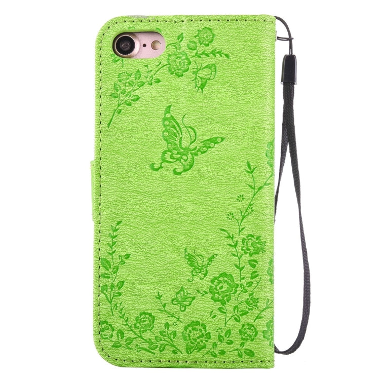 For  iPhone 8 & 7  Diamante Butteryfly Pressed Flowers Pattern Horizontal Flip Leather Case with Holder & Card Slots & Wallet & Lanyard