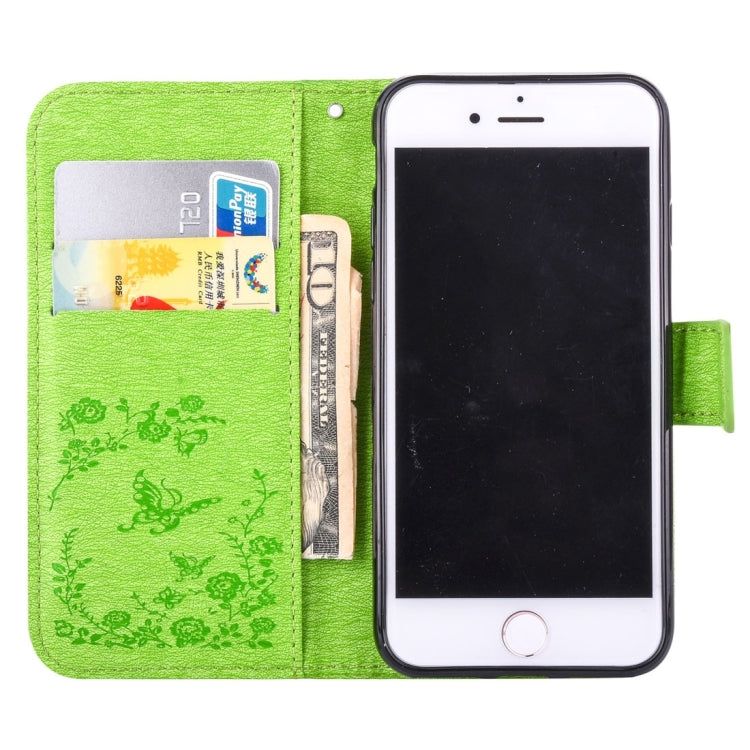 For  iPhone 8 & 7  Diamante Butteryfly Pressed Flowers Pattern Horizontal Flip Leather Case with Holder & Card Slots & Wallet & Lanyard