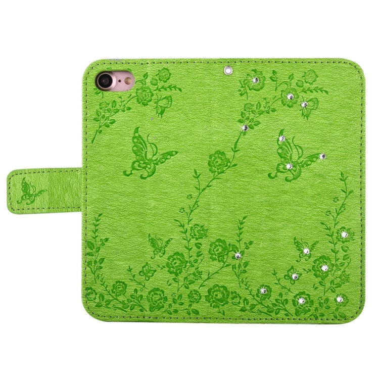For  iPhone 8 & 7  Diamante Butteryfly Pressed Flowers Pattern Horizontal Flip Leather Case with Holder & Card Slots & Wallet & Lanyard